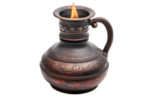 Elegant oil lamp with intricate design in a warm glow illuminating its surroundings png