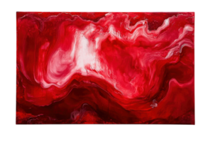 Vibrant abstract red painting displayed on a clean white wall in an art gallery, showcasing fluid patterns and textures png
