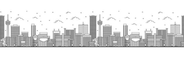 Seamless pattern with Outline Las Vegas Nevada City Skyline with Modern Buildings Isolated on White. Las Vegas USA Cityscape with Landmarks. vector