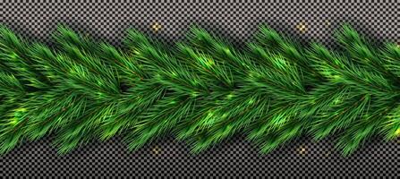 Holidays background with border of realistic looking christmas tree branches. Checkered background. Merry xmas decorate border background. vector