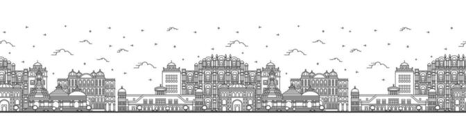 Seamless pattern with Outline Jaipur India City Skyline with Historic Buildings Isolated on White. Jaipur Cityscape with Landmarks. vector