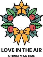 A wreath with a bow and a star on it vector