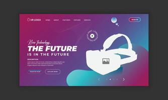 Future technology website landing page interface design or Virtual reality 3d game training workshop web design template vector
