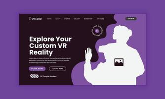 Website landing page design for a man and woman with virtual reality glasses Metaverse Virtual Reality Workshop vector