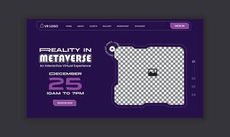 Metaverse Virtual Reality Workshop landing page ui ux design and virtual reality new technology workshop website landing page design template vector