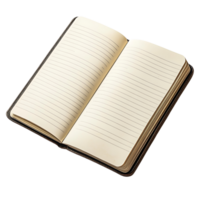 An open notebook with blank pages isolated on transparent background png