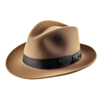 A tan hat with black band isolated on transparent background png
