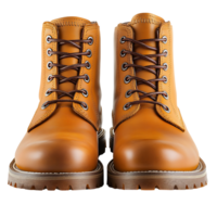 A pair of tan leather boots isolated on transparent background png