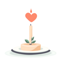 romantic candle on plate with heart shaped flame and leaves png