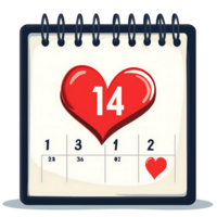 Valentine Day calendar with heart symbol and date 14 png