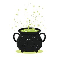 bubbling cauldron with green potion and magical sparkles floating above png