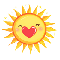 Cheerful sun with heart, smiling and radiating warmth and joy png