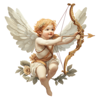 Charming angelic cherub with wings, bow, and arrow, symbolizing love and affection png
