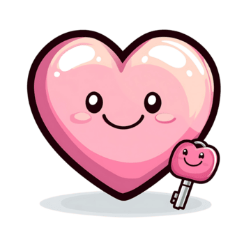 söt hjärta karaktär med leende ansikte och nyckel png