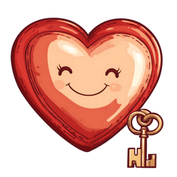 Lycklig hjärta karaktär med nyckel, symboliserar kärlek och förbindelse png