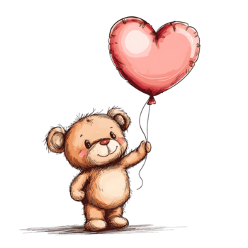 söt teddy Björn innehav hjärta formad ballong, uttrycker glädje och kärlek png