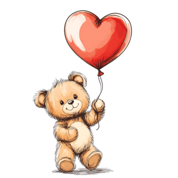 söt teddy Björn innehav röd hjärta ballong, uttrycker kärlek och glädje png
