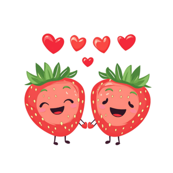 söt jordgubbar med hjärtan, uttrycker kärlek och glädje tillsammans png
