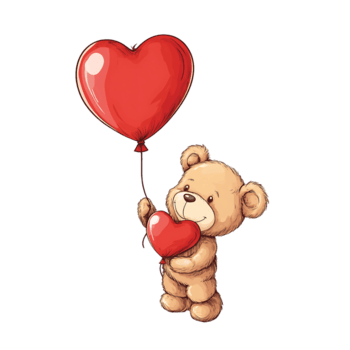 söt teddy Björn innehav röd hjärta ballong och hjärta png