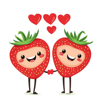 söt tecknad serie jordgubbar i kärlek med hjärtan ovan dem png