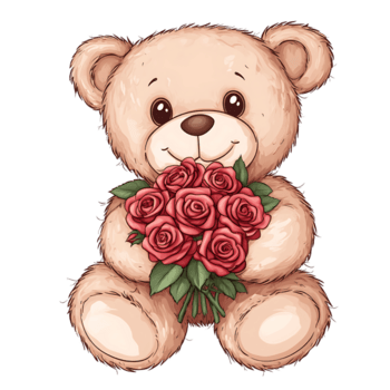söt teddy Björn innehav rosor, perfekt för gåvor och fester png