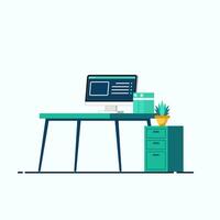 Office workplace with computer. Workplace with computer. Flat design illustration. vector
