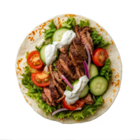 A plate with a steak, cucumber, tomato and lettuce png