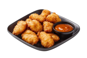 A plate of fried chicken nuggets with dipping sauce png