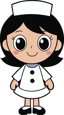 A cartoon nurse with big eyes and a white cap