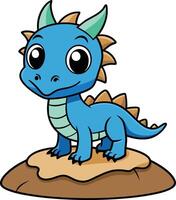 Cartoon blue dragon on a rock vector
