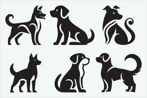 Set of dogs silhouette elegant canine pets in flat art vector