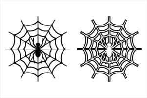 Spider web with spider line art of illustration vector