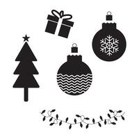 A collection of colorful Christmas ornaments and wrapped gifts arranged on a clean white background. vector