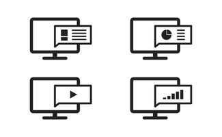 Monitor icon with speech bubble. Computer screen display eps 10 illustration vector