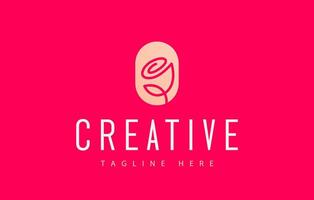 Pink Rose Continuous Line Hand Drawing in Oval Logo Design vector
