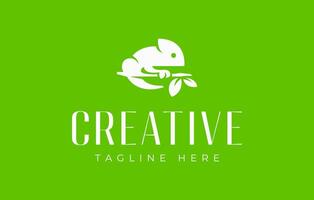 Iguana Reptile on a Twig Logo Design Template vector