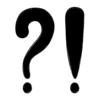 Hand drawn black exclamation and question marks in doodle style isolated on white background. Infographic, punctuation mark. vector