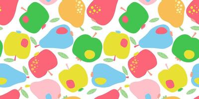 Seamless pattern with apples and pears. Abstract multi-colored fruit print. vector