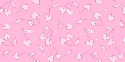 Seamless pattern with abstract cherries in the shape of hearts. Cute abstract print for lovers. vector