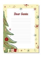 New Year letter to Santa Claus, wish list. Holiday new year decoration template. Page for New Year's wish list in vertical format A4, A5. vector