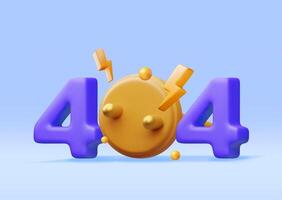 3D electric plug with 404 digits isolated. Render electrical outlet plug unplugged symbol. 404 error concept. Disconnection or connect loss, page not found, under construction vector