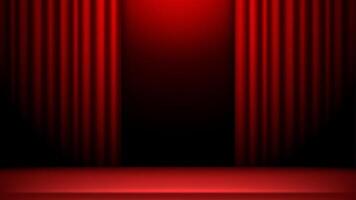 Realistic open red curtain stage theatre background with lights vector