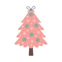 Christmas tree with baubles and garland isolated on white background. Nursery art and Scandinavian style. vector