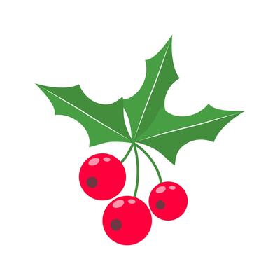 Holly berry icon. Branch with red berries and green leaves. Christmas symbol.