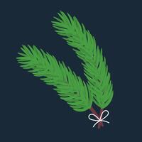 Fir twigs tied with a bow. Christmas decoration isolated on dark background. vector