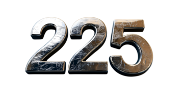 Chrome Number 225 3D Render Metallic Scratched Texture Digit Numbering Count png