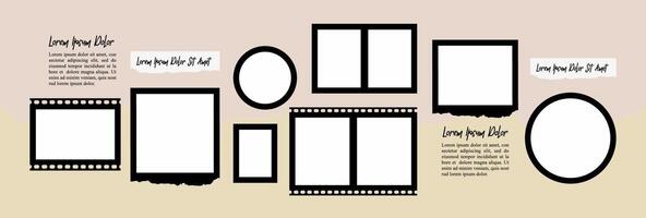 Pictures or photos frame collage layout abstract photo frames and digital photo wall template vector