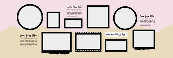 Pictures or photos frame collage, page grid layout abstract photo frames and digital photo wall template vector