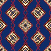 Colorful geometric pattern with diamonds and intricate designs on navy background, showcasing vibrant colors and symmetry vector