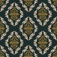 Elegant damask pattern featuring intricate floral designs in gold and cream on dark background, perfect for textiles and wallpapers vector